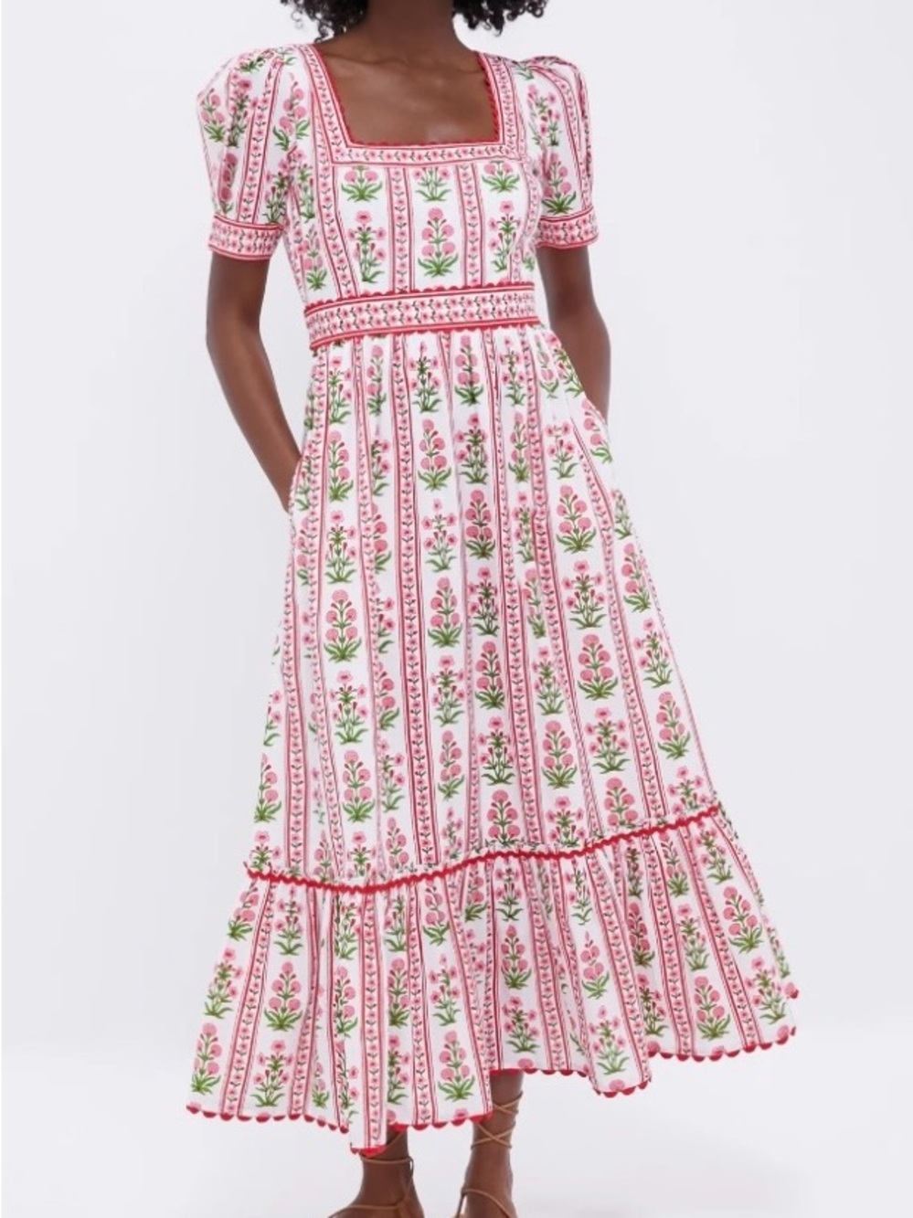 Pink City Prints Floral Square-Neck Maxi Dress in Pink and Green